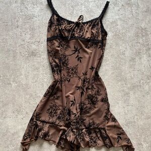 Brown Floral Vintage Slip Dress